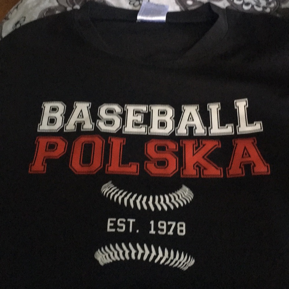 Baseball Polska Short Sleeve Kids Tee - Black with Red & White Graphic